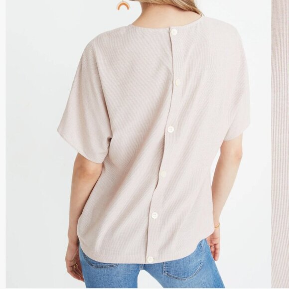 Madewell Button Back Tie Tee in Stripe Red Warm Nutmeg sz XL - Picture 3 of 14